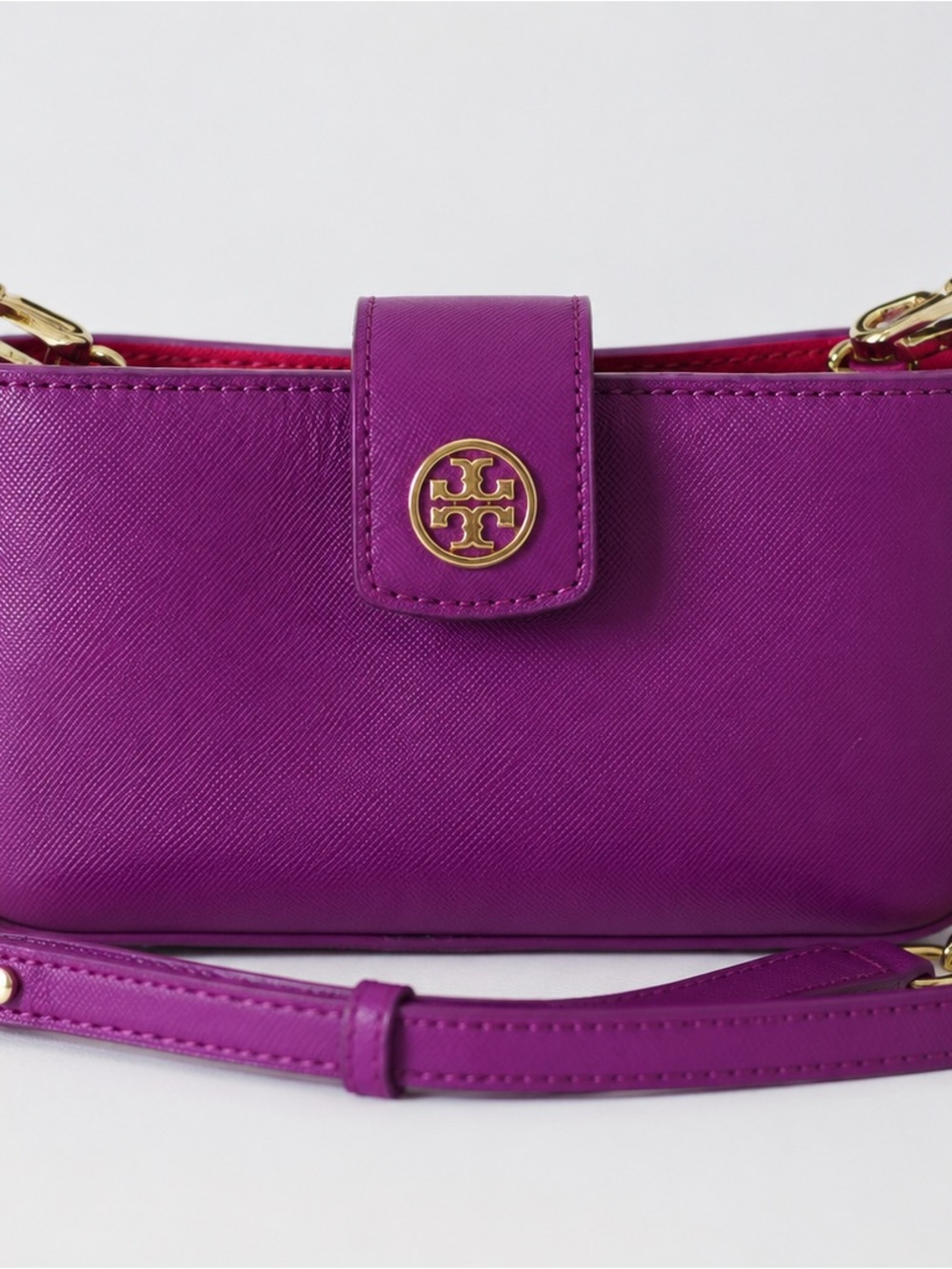 Tory Burch Purple Small Shoulder Bag Logo Detachable Chain Strap Zip Magnetic